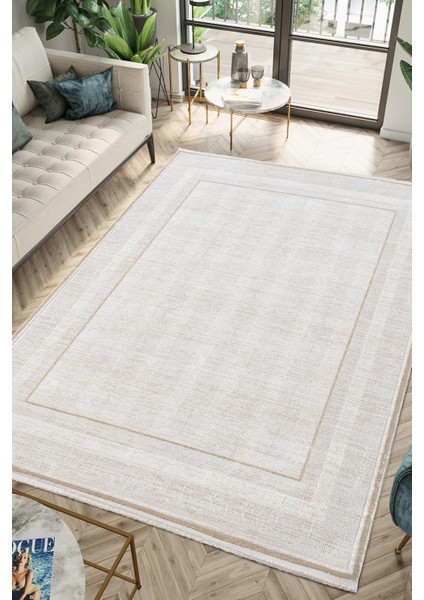 Merit MR011A Krem Halı Vizon Bej Rengi Geometrik Detaylı Ince Yumuşak Akrilik Modern Salon Halısı fiyatları