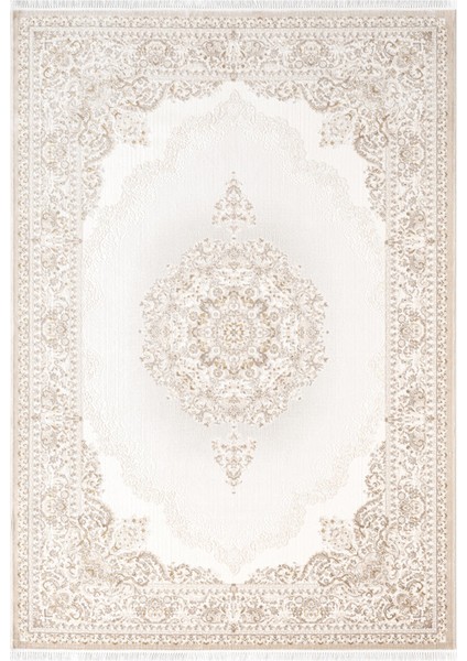 Etro ET005S Bej Klasik Göbekli Desen Parlak Ağır Yüksek Sıklıkta Salon Halısı Ipek Serisi