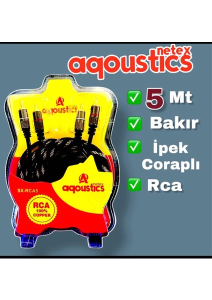 Aqoustics 5 Metre Bakır Rca Kablo