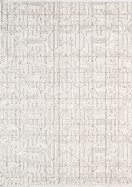 Best 113A Beyaz Modern Geometrik Desen Parlak Makinada Yıkanabilir Salon Halısı