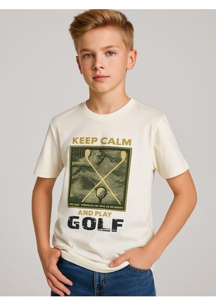Erkek Çocuk Golf Yazılı Pamuklu T-Shirt