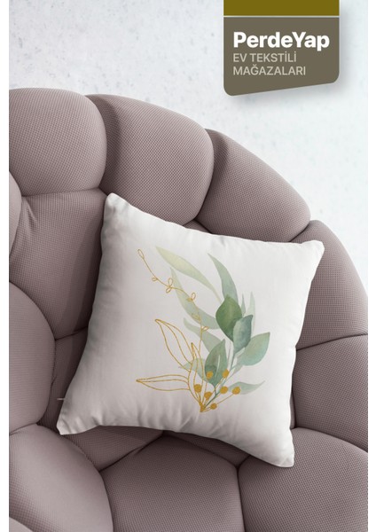Sade Modern Tasarımlı Yeşil Yapraklar Desenli 4lü Dijital Baskılı Kırlent Yastık Kılıfı Krem 43X43 cm 005 fırsatları
