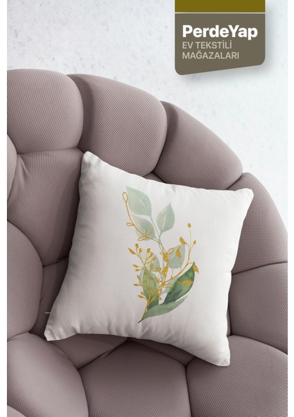 Sade Modern Tasarımlı Yeşil Yapraklar Desenli 4lü Dijital Baskılı Kırlent Yastık Kılıfı Krem 43X43 cm 005 indirimleri