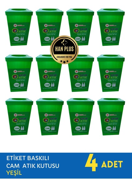 Sıfır Atık Kutusu – Etiketli Cam Atık Geri Dönüşüm Kutusu (Sarı) - 3 SET TOPLAM 12 ADET