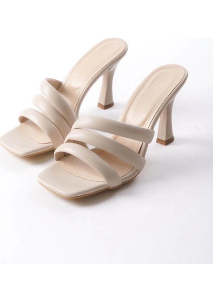 Kadın Enza Krem Cilt 9 cm Kadeh Topuklu Terlik modelleri