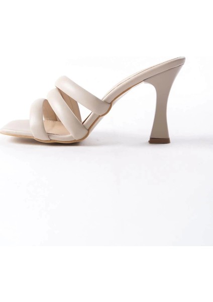 Kadın Enza Krem Cilt 9 cm Kadeh Topuklu Terlik fırsatları