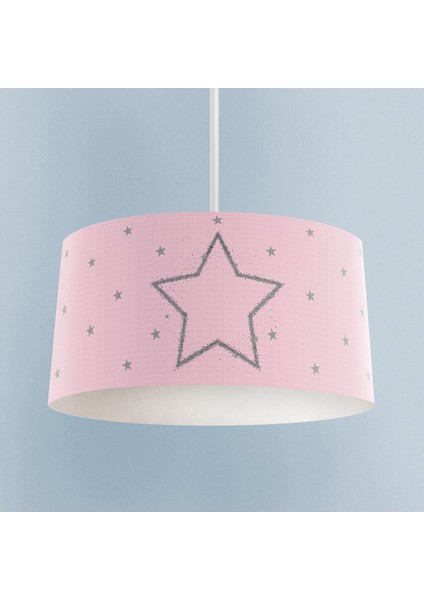 Yıldız Desenli Büyük Pembe ve Gri Avize, Bebek ve Çocuk Odası Için Şık Aydınlatma