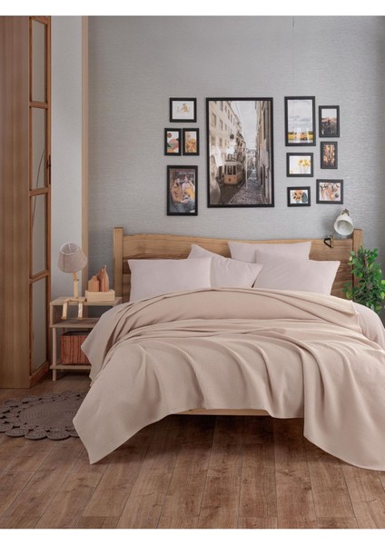Karde Pike Örtü, Çift Kişilik, 200X230CM, Koyu Bej, Yumuşak ve Şık Tasarım modelleri