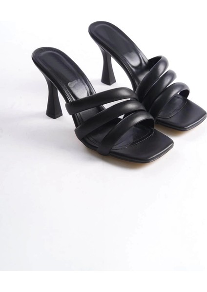 Kadın Enza Siyah Deri 9 cm Kadeh Topuklu Terlik modelleri