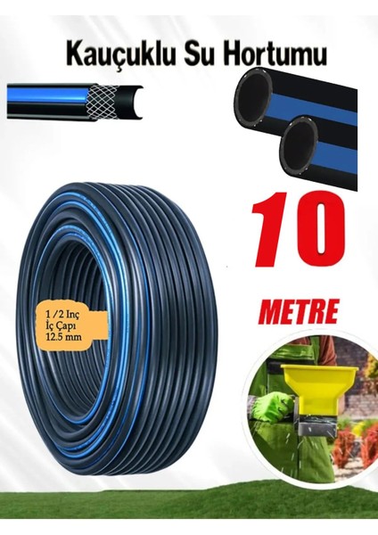 Dayanıklı 10 Metre 3 Katlı Sağlam Termo Kauçuklu Bahçe Su Hortumu Sulama Yıkama Hortum 12.5 mm 1/2&quot;m