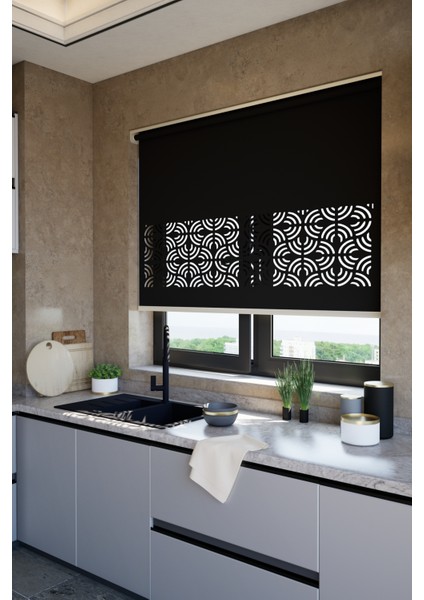 Lazer Kesim Mat Stor Perde, Lazer Kesimli Modern Serisi, M-171008 Siyah Renk