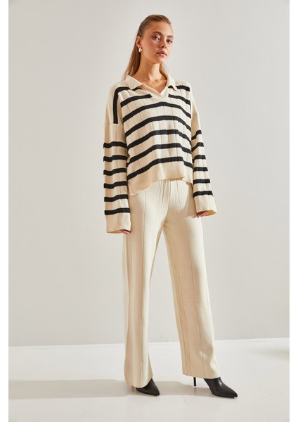 Kadın Çizgili Triko Alt Üst Takım