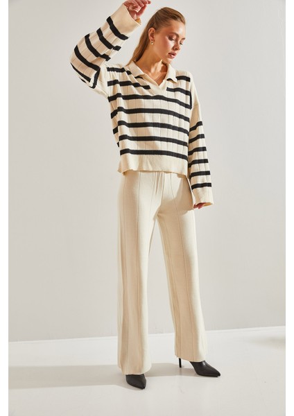 Kadın Çizgili Triko Alt Üst Takım fiyatları