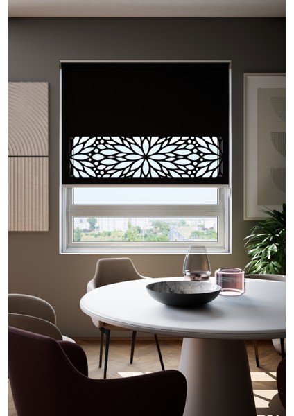 Lazer Kesim Mat Stor Perde, Lazer Kesimli Modern Serisi, M-131008 Siyah Renk