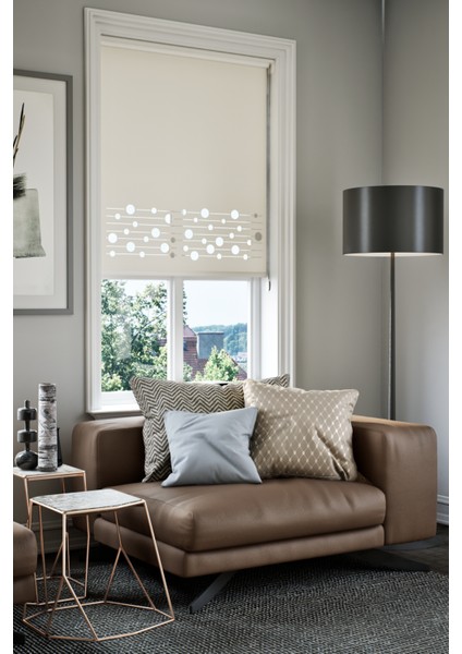 Lazer Kesim Mat Stor Perde, Lazer Kesimli Modern Serisi, M-161002 Ekru Renk