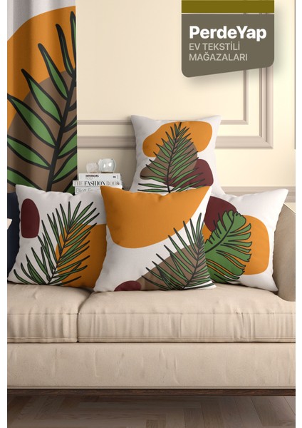 Özel Tasarım Bal Rengi Palmiye Desenli 4lü Dijital Baskılı Kırlent Kılıfı 019