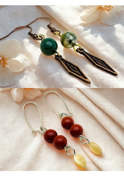 Hint Akiki & Jasper Doğal Taşlı 2'li Küpe Seti