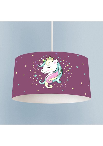 Renkli Unicorn Desenli Mor Avize, Çocuk Odası Için Şık ve Eğlenceli Aydınlatma