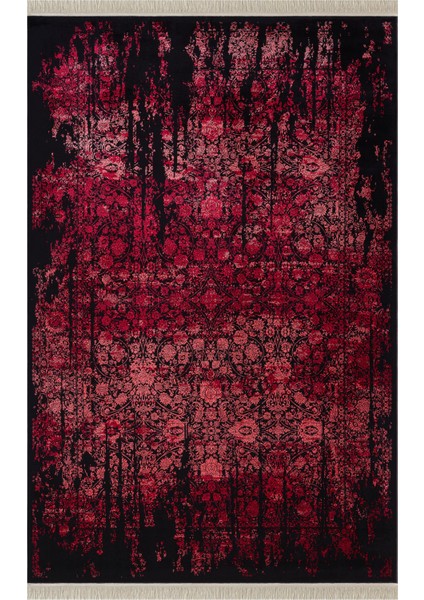 Diamente DM004J Siyah Kırmızı Modern Klasik Desen 100 Tarak Bambu Viskon Halı Ipek Serisi