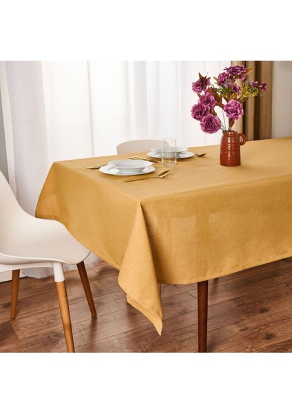 Hardal Renk Keten Masa Örtüsü 140X200 Cm, Şık ve Dayanıklı Tasarım