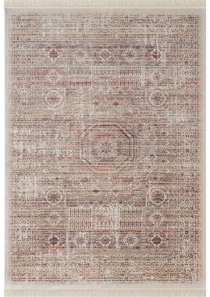 Diamente DM003R Krem Çerçeveli Göbekli Klasik Desen 100 Tarak Bambu Viskon Renkli Halı Ipek Serisi