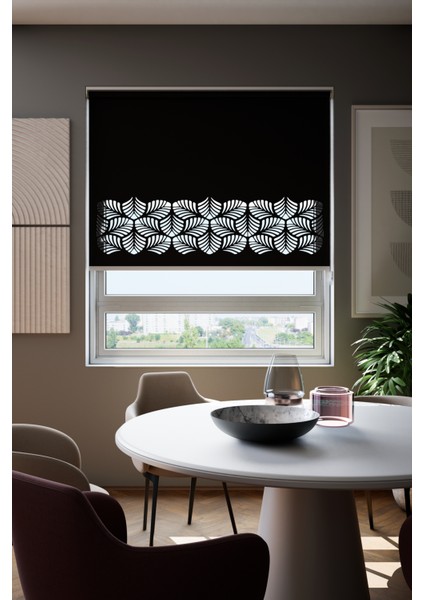 Lazer Kesim Mat Stor Perde, Lazer Kesimli Modern Serisi, M-151008 Siyah Renk