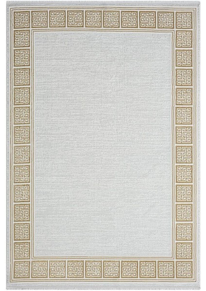 Zenith ZN002A Gri Halı Gold Kenar Çerçeveli Modern Parlak Yumuşak Kadife Ince Antialerjik Salon