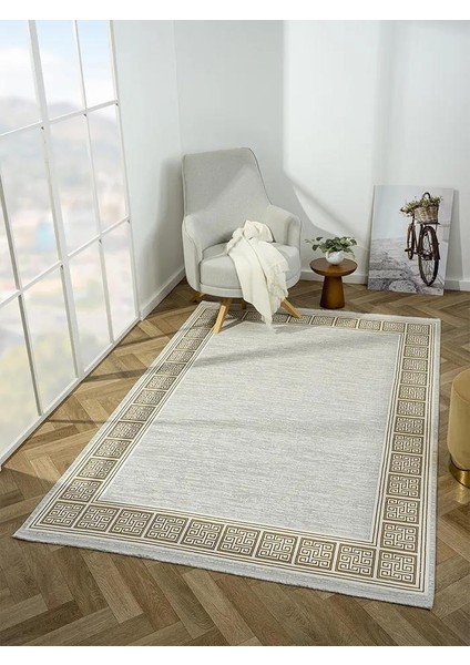 Zenith ZN002A Gri Halı Gold Kenar Çerçeveli Modern Parlak Yumuşak Kadife Ince Antialerjik Salon modelleri