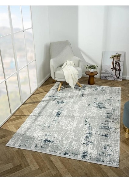Zenith ZN008A Gri Halı Lacivert Detaylı Modern Yumuşak Kadife Ince Antialerjik Salon Koridor Halısı modelleri