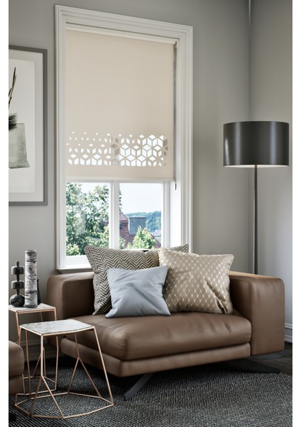 Lazer Kesim Mat Stor Perde, Lazer Kesimli Modern Serisi, M-141003 Açık Kahverengi Renk