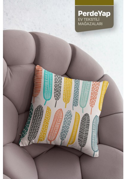 Renkli Tüyler Desenli 4lü Dijital Baskılı Kırlent Kılıfı 002 indirimleri