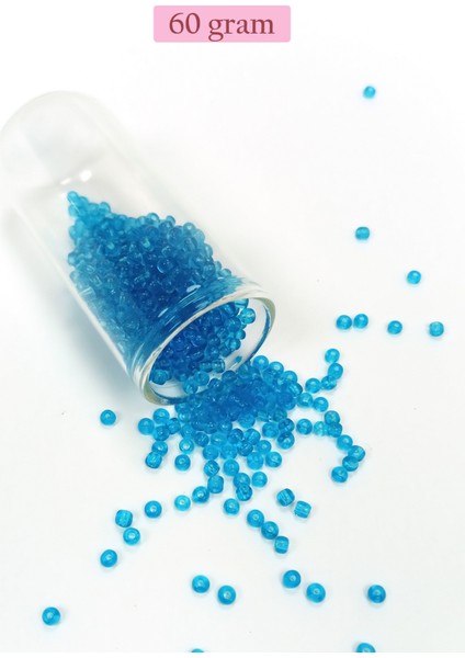 Dökme Cam Kum Boncuk (8/0) 3 mm - 60 Gram - Şeffaf Deniz Mavi - BNC221
