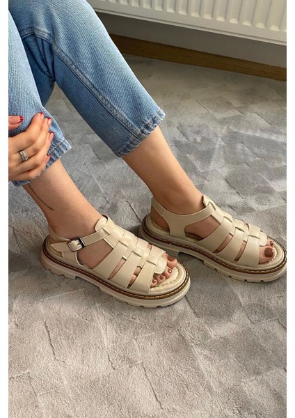 Kadın Desma Bej Kafes Model Vardola Deyatlı Kalın Taban Ortopedik Sandalet K-140 fiyatları