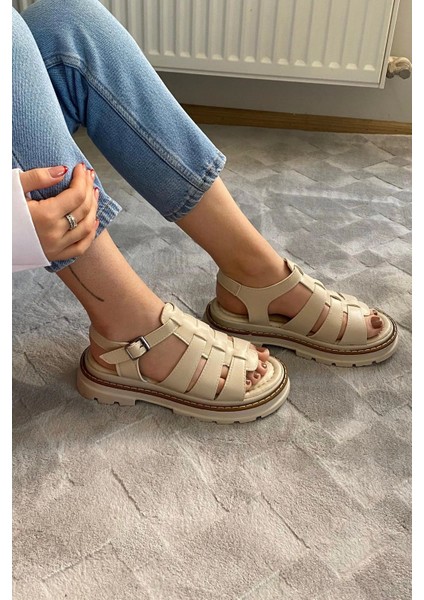 Kadın Desma Bej Kafes Model Vardola Deyatlı Kalın Taban Ortopedik Sandalet K-140 fırsatları