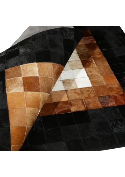 Bej Kahverengi Siyah Patchwork Dana Derisi Halı – El Yapımı Hakiki Deri Lüks Salon Halısı modelleri