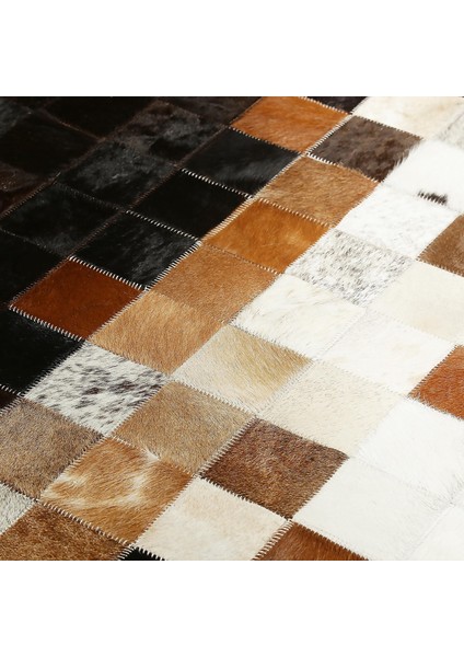Bej Kahverengi Siyah Patchwork Dana Derisi Halı – El Yapımı Hakiki Deri Lüks Salon Halısı fırsatları