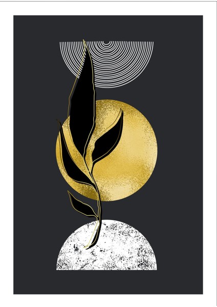 |bohem Siyah Altın Botanik Desen|çerçeveli Temperli Cam Tablo Tekli Dikey fiyatları