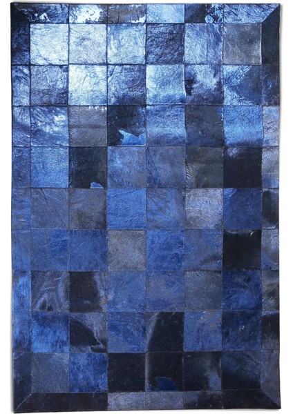 Mavi Dana Derisi Patchwork Halı, Lüks Dekoratif Halı, Kaymaz Tabanlı Hakiki Deri Halı indirimleri