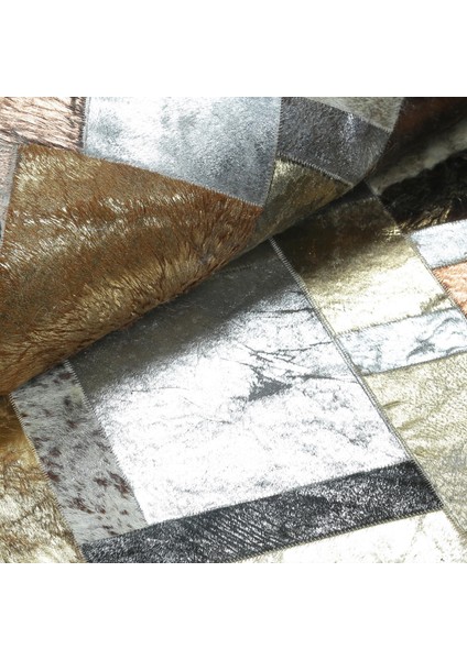 Altın Gümüş Renkli Dana Derisi Patchwork Halı – El Dokuma Gerçek Deri Dekoratif Giriş Halısı fiyatları