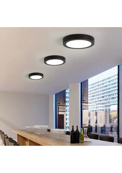 Şık Siyah LED Panel Avize, Tavana Sıfır, 6500K Buz Beyazı Işık