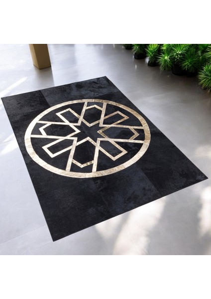 Siyah Dekoratif Dana Derisi Patchwork Halı – El Dokuma Hakiki Deri Salon Halısı fırsatları
