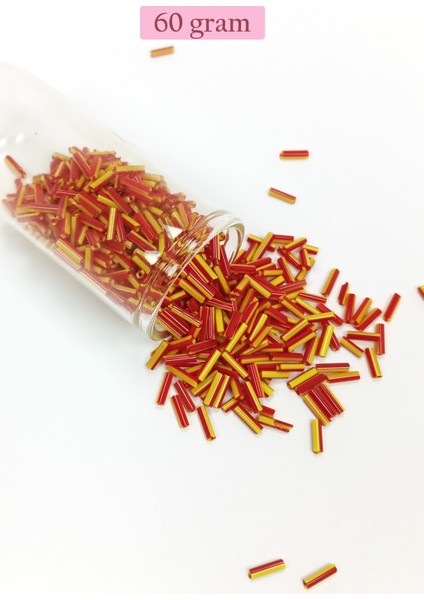 Uzun Boru Kesme Boncuk Çap 2mm Uzunluk 10 mm - 60 Gram - Sarı Kırmızı - BNC274
