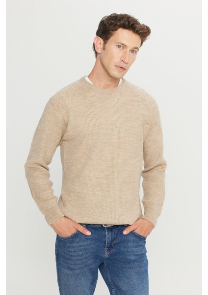 Standart Fit Normal Kesim Bisiklet Yaka Jakarlı Triko Kazak