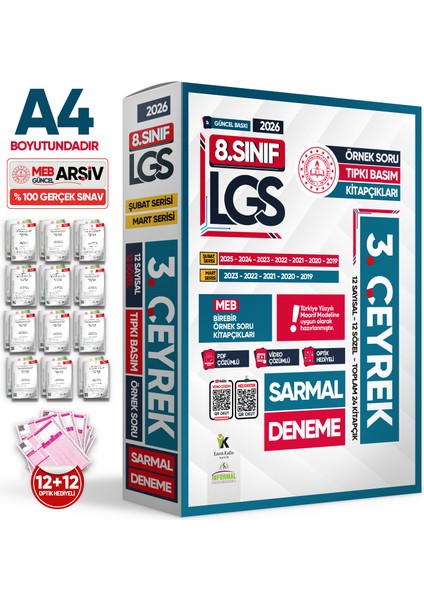 2026 8.Sınıf LGS 3. ÇEYREK Şubat-Mart Ayı MEB Örnek Soru Tıpkı Basım Sarmal Deneme Paketi Çözümlü