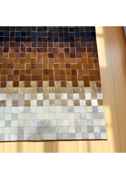 Kahverengi Dana Derisi Patchwork Halı, Çok Renkli Modern Tasarım, Kaymaz Tabanlı Şık Halı fiyatları