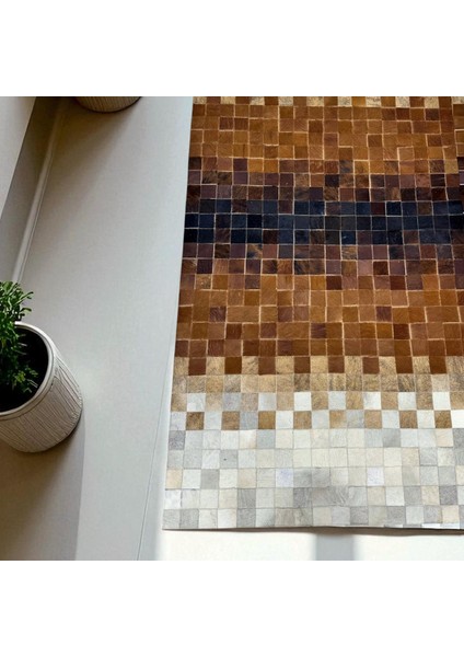 Kahverengi Dana Derisi Patchwork Halı, Çok Renkli Modern Tasarım, Kaymaz Tabanlı Şık Halı modelleri