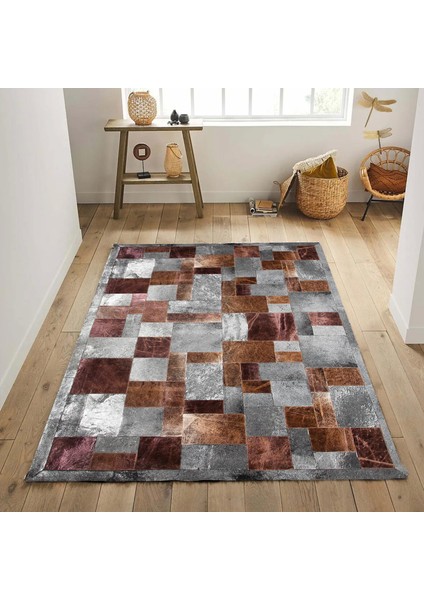 Gümüş Dana Derisi Patchwork Halı, El Dokuma Kaymaz Tabanlı Halı, Lüks Dekorasyon Halısı
