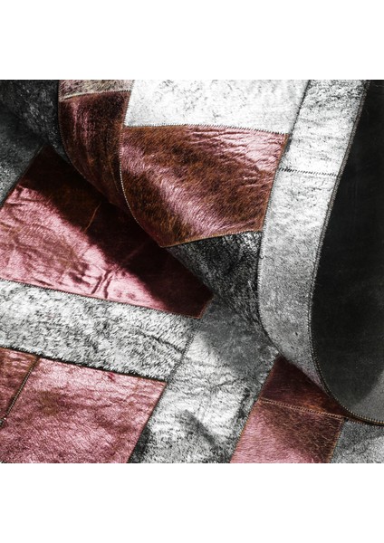 Gümüş Dana Derisi Patchwork Halı, El Dokuma Kaymaz Tabanlı Halı, Lüks Dekorasyon Halısı modelleri