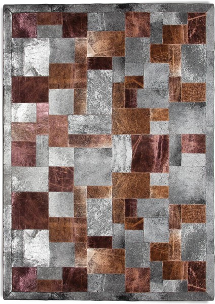 Gümüş Dana Derisi Patchwork Halı, El Dokuma Kaymaz Tabanlı Halı, Lüks Dekorasyon Halısı fırsatları