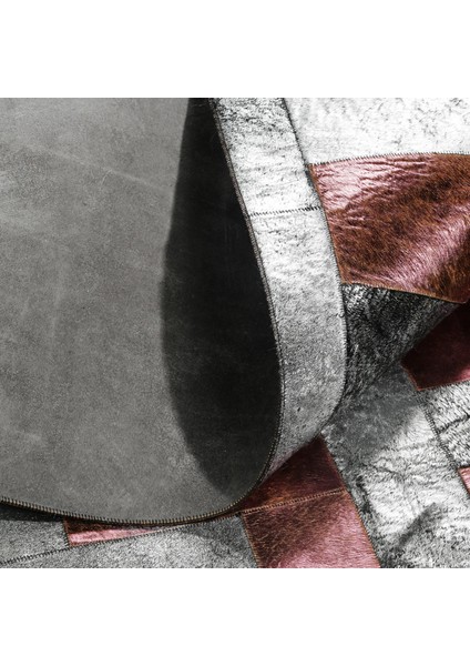 Gümüş Dana Derisi Patchwork Halı, El Dokuma Kaymaz Tabanlı Halı, Lüks Dekorasyon Halısı indirimleri